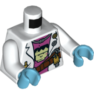 Visuel indicatif Rebrickable de Manteau de laboratoire torse, ceinture brun rougeâtre, lecteur de pouce, motif : chemise rose foncé avec tête, bras blancs, mains azur moyen (Torso Lab Coat, Reddish Brown Belt, Thumb Drive, Dark Pink Shirt with Head Print, White Arms, Medium Azure Hands)