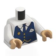 Torse, veste bleu foncé, boutons dorés, chaîne, blanc nom Badge motif imprimé, bras blancs, mains beige chaud (Torso, Dark Blue Jacket, Gold Buttons, Chain, White Name Badge Print, White Arms, Warm Tan Hands)