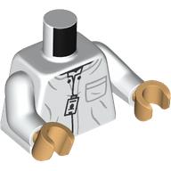 Torse, blouse de laboratoire, insigne d'identité imprimé, bras blancs, mains beige chaud (Torso, Lab Coat, ID Badge Print, White Arms, Warm Tan Hands)