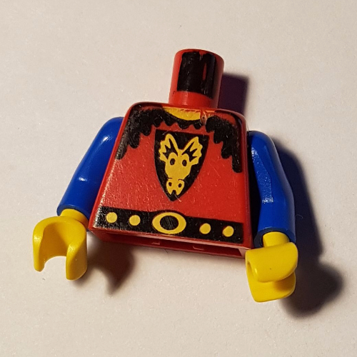 Torse, armure, dragon visage sur bouclier motif imprimé, bras bleus, mains jaunes (Torso, Armor, Dragon Face on Shield Print, Blue Arms, Yellow Hands)