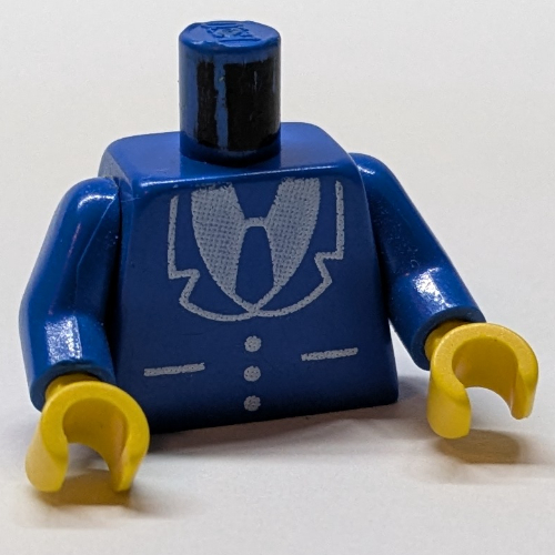 Torse, Motif imprimé veste et cravate, bras bleus, mains jaunes (Torso, Jacket and Tie Print, Blue Arms, Yellow Hands)