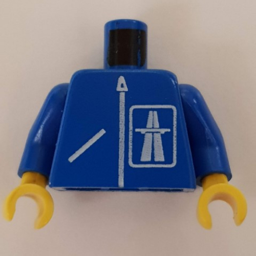 Torse, veste, fermeture à glissière, logo de l'autoroute motif imprimé, bras bleus, mains jaunes (Torso, Jacket, Zipper, Highway Logo Print, Blue Arms, Yellow Hands)