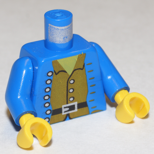 Torse, veste, ouvert, chemise brune, Argent Boutons motif imprimé, bras bleus, mains jaunes (Torso, Jacket, Open, Brown Shirt, Silver Buttons Print, Blue Arms, Yellow Hands)