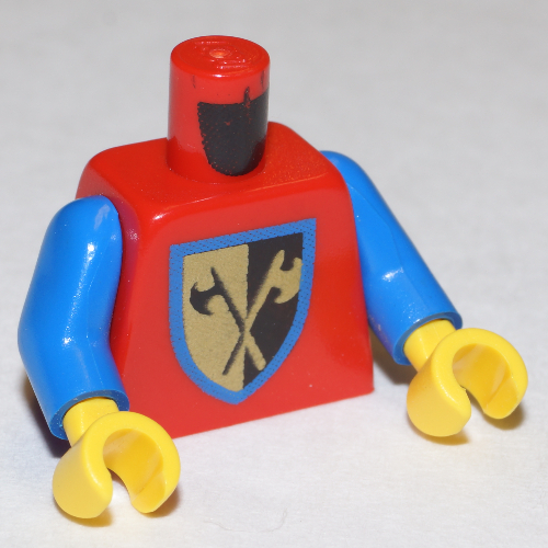 Visuel indicatif Rebrickable de Torse, armure, motif croisé Axe bouclier imprimé, bras bleus, mains jaunes (Torso, Armor, Crossed Axe Shield Print, Blue Arms, Yellow Hands)