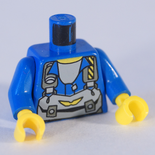 Visuel indicatif Rebrickable de Torse, combinaison avec sangles grises et pack motif imprimé (Jet), bras bleus, mains jaunes (Torso, Jumpsuit with Gray Straps and Pack Print (Jet), Blue Arms, Yellow Hands)