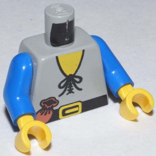 Visuel indicatif Rebrickable de Torse, tunique avec dentelle nouée et sac à main imprimé (homme des bois), bras bleus, mains jaunes (Torso, Tunic with Tied Lace and Purse Print (Forestman), Blue Arms, Yellow Hands)