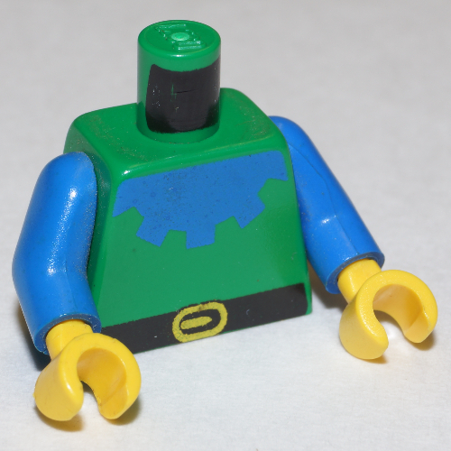 Visuel indicatif Rebrickable de Torse, Tunique, Col bleu, Ceinture noire motif imprimé (homme des bois), bras bleus, mains jaunes (Torso, Tunic, Blue Collar, Black Belt Print (Forestman), Blue Arms, Yellow Hands)