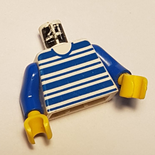 Torse, motif imprimé de rayures bleues horizontales, bras bleus, mains jaunes (Torso, Horizontal Blue Stripes Print, Blue Arms, Yellow Hands)