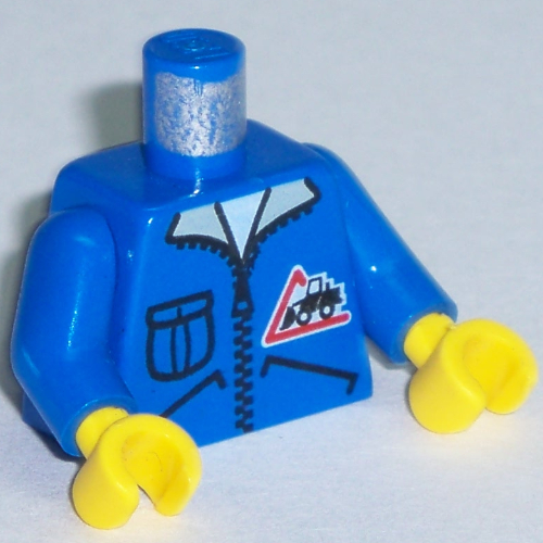 Torse, veste avec logo bulldozer, fermeture éclair, motif imprimé de poche (chauffeur de camion), bras bleus, mains jaunes (Torso, Jacket with Bulldozer Logo, Zipper, Pocket Print (Lorry Driver), Blue Arms, Yellow Hands)