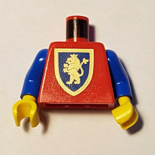 Torse, armure, motif imprimé lion bouclier or, bras bleus, mains jaunes (Torso, Armor, Gold Lion Shield Print, Blue Arms, Yellow Hands)