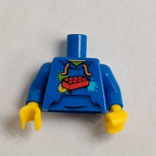 Torse, sweat à capuche avec poche bleue, cordon de serrage et motif imprimé brique rouge, bras bleus, mains jaunes (Torso, Hoodie with Blue Pocket, Drawstring and Red Brick Print, Blue Arms, Yellow Hands)