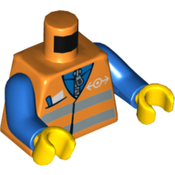 Torse, Gilet avec bandes de sécurité réfléchissantes, poche et Train Logo imprimé, bras bleus, mains jaunes (Torso, Vest with Reflective Safety Stripes, Pocket and Train Logo Print, Blue Arms, Yellow Hands)