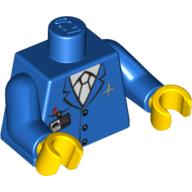 Torse, veste, cravate bleu clair, stylo rouge, logo avion argenté, motif imprimé 3 boutons, bras bleus, mains jaunes (Torso, Jacket, Light Blue Tie, Red Pen, Silver Plane Logo, 3 Buttons Print, Blue Arms, Yellow Hands)
