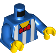 Torse, chemise, rayures verticales blanches et motif imprimé noeud papillon rouge, bras bleus, mains jaunes (Torso, Shirt, White Vertical Stripes and Red Bow Tie Print, Blue Arms, Yellow Hands)