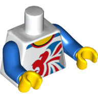 Visuel indicatif Rebrickable de Torse, maillot de gym avec grand rouge et bleu logo de l'équipe gb motif imprimé, bras bleus, mains jaunes (Torso, Gymnast Leotard with Large Red and Blue Team GB Logo Print, Blue Arms, Yellow Hands)