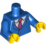 Visuel indicatif Rebrickable de Torse, motif : veste avec chemise blanche et cravate magenta, bras bleus, mains jaunes (Torso, Jacket with White Shirt and Magenta Tie Print, Blue Arms, Yellow Hands)