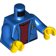 Visuel indicatif Rebrickable de Torse, veste avec ancre, ouvert sur pull rouge foncé motif imprimé, bras bleus, mains jaunes (Torso, Jacket with Anchor, Open over Dark Red Sweater Print, Blue Arms, Yellow Hands)