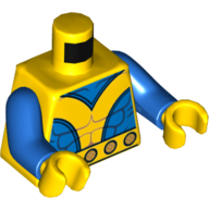 Visuel indicatif Rebrickable de Torse, muscles, col bleu et côtés imprimés (hank pym géant homme), bras bleus, mains jaunes (Torso, Muscles, Blue Neck and Sides Print (Hank Pym Giant Man), Blue Arms, Yellow Hands)
