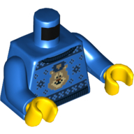 Visuel indicatif Rebrickable de Torse, pull avec tête d'ours pixellisée avec chapeau de police (pantalon de Noël laid) motif imprimé, bras bleus, mains jaunes (Torso, Sweater with Pixelated Bear Head with Police Hat (Ugly Christmas Sweater) Print, Blue Arms, Yellow Hands)