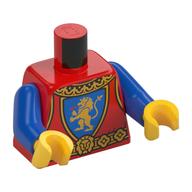 Torse, armure, lion d'or sur crête de champ bleu, collier d'or, motif imprimé ceinture, bras bleus, mains jaunes (Torso, Armor, Gold Lion on Blue Field Crest, Gold Collar, Belt Print, Blue Arms, Yellow Hands)