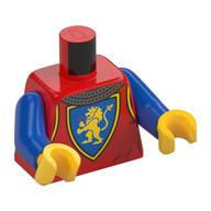 Torse, armure, lion d'or sur crête de champ bleu, motif imprimé cotte de mailles, bras bleus, mains jaunes (Torso, Armor, Gold Lion on Blue Field Crest, Chainmail Print, Blue Arms, Yellow Hands)