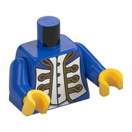 Visuel indicatif Rebrickable de Torse, veste, blanc/or décoration motif imprimé (bluecoat amiral), bras bleus, mains jaunes (Torso, Jacket, White/Gold Decoration Print (Bluecoat Admiral), Blue Arms, Yellow Hands)