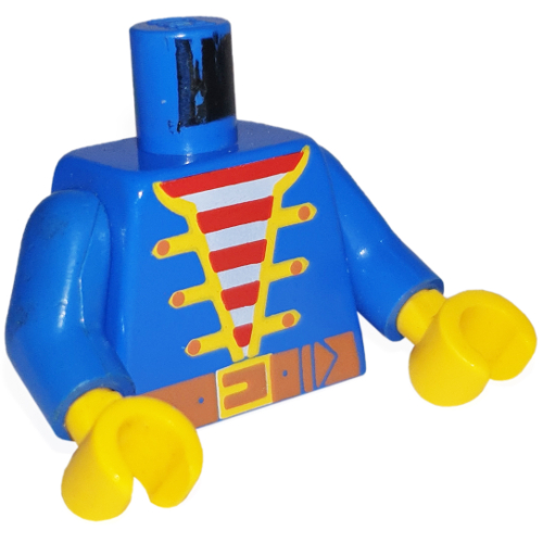 Visuel indicatif Rebrickable de Torse, veste, gilet rayé rouge et blanc motif imprimé, bras bleus, mains jaunes - réédition (Torso, Jacket, Red and White Striped Vest Print, Blue Arms, Yellow Hands - Reissue)
