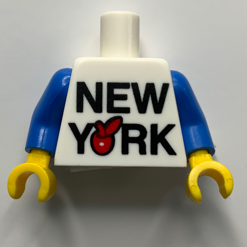 Torse, New York Rouge Motif imprimé pomme, bras bleus, mains jaunes (Torso, New York Red Apple Print, Blue Arms, Yellow Hands)