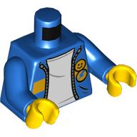 Torse, veste, ouvert avec fermeture à glissière et motif imprimé sous-chemise blanc, bras bleus, mains jaunes (Torso, Jacket, Open with Zipper and White Undershirt Print, Blue Arms, Yellow Hands)