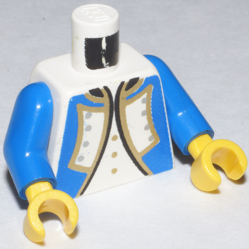 Visuel indicatif Rebrickable de Torse, Veste avec flancs bleus, Bordure dorée et Motif imprimé boutons (officier soldat impérial), bras bleus, mains jaunes (Torso, Jacket with Blue Sides, Gold Trim and Buttons Print (Imperial Soldier Officer), Blue Arms, Yellow Hands)