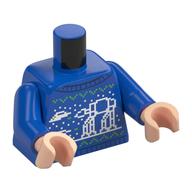 Visuel indicatif Rebrickable de Pull torse avec Hoth pixelisé, AT-AT (chandail de Noël laid) motif imprimé, bras bleus, mains nougat clair (Torso Sweater with Pixelated Hoth, AT-AT (Ugly Christmas Sweater) Print, Blue Arms, Light Nougat Hands)