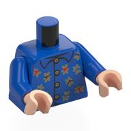 Torse, Ours en peluche dorés, Motif imprimé boutons, bras bleus, mains nougat clair (Torso, Gold Teddy Bears, Buttons Print, Blue Arms, Light Nougat Hands)