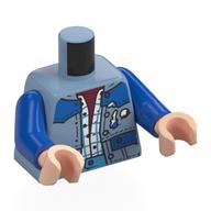 Torse, veste, taches bleues, points de suture, chemise à carreaux blancs, motif : chemise rouge foncé, bras bleus, mains nougat clair (Torso, Jacket, Blue Patches, Stitches, White Checkered Shirt, Dark Red Shirt Print, Blue Arms, Light Nougat Hands)