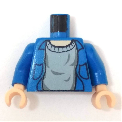 Visuel indicatif Rebrickable de Chemise torse, ouvert sur pull motif imprimé, bras bleus, mains nougat clair (Torso Shirt, Open over Sweater Print, Blue Arms, Light Nougat Hands)
