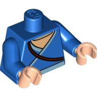 Robe torse avec bord bleu clair et ceinture, sangle marron / Boomerang sur motif imprimé dos, bras bleus, mains nougat clair (Torso Robe with Light Blue Trim and Belt, Brown Strap / Boomerang on Back Print, Blue Arms, Light Nougat Hands)