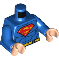 Torse Muscles, ceinture et rouge et jaune Superman Logo motif imprimé, bras bleus, mains nougat clair (Torso Muscles, Belt and Red and Yellow Superman Logo Print, Blue Arms, Light Nougat Hands)