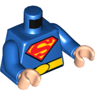 Corps torse, ceinture jaune, rouge et jaune Superman 'S' Logo imprimé, bras bleus, mains nougat clair (Torso Bodysuit, Yellow Belt, Red and Yellow Superman 'S' Logo Print, Blue Arms, Light Nougat Hands)