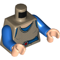 Visuel indicatif Rebrickable de Torse robe, sous-vêtement bleu, ceinture de ceinture bleue avec boucle rouge motif imprimé, bras bleus, mains nougat clair (Torso Dress, Blue Undershirt, Blue Sash Belt with Red Buckle Print, Blue Arms, Light Nougat Hands)