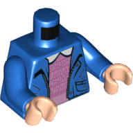 Veste torse, ouvert avec fermeture éclair, sous-chemise lavande, motif imprimé col blanc, bras bleus, mains nougat clair (Torso Jacket, Open with Zipper, Lavender Undershirt, White Collar Print, Blue Arms, Light Nougat Hands)
