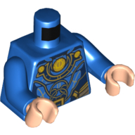 Armure de torse, Panneaux Bleu Foncé, Motif imprimé Or Or Garniture, bras bleus, mains nougat clair (Torso Armor, Dark Blue Panels, Ornate Gold Trim Print, Blue Arms, Light Nougat Hands)
