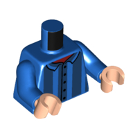 Visuel indicatif Rebrickable de Torse, Chemise à rayures bleu foncé, Chemise rouge foncé imprimé, bras bleus, mains nougat clair (Torso, Dark Blue Stripes Shirt, Dark Red Shirt Print, Blue Arms, Light Nougat Hands)