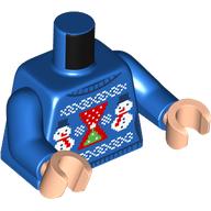 Torse, chandail de Noël, Snow Mans, arbre de Noël sur fond rouge motif imprimé, bras bleus, mains nougat clair (Torso, Christmas Sweater, Snow Mans, Christmas Tree on Red Background Print, Blue Arms, Light Nougat Hands)
