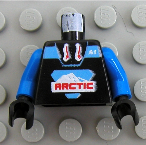 Sweat à capuche torse avec grand logo arctique et motif imprimé 'A1', bras bleus, mains noires (Torso Hoodie with Large Arctic Logo and 'A1' Print, Blue Arms, Black Hands)