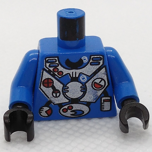 Visuel indicatif Rebrickable de Armure de torse, Costume de plongée argenté avec jauges et boutons imprimés (Hydronaute), bras bleus, mains noires (Torso Armor, Silver Diving Suit with Gauges and Buttons Print (Hydronaut), Blue Arms, Black Hands)