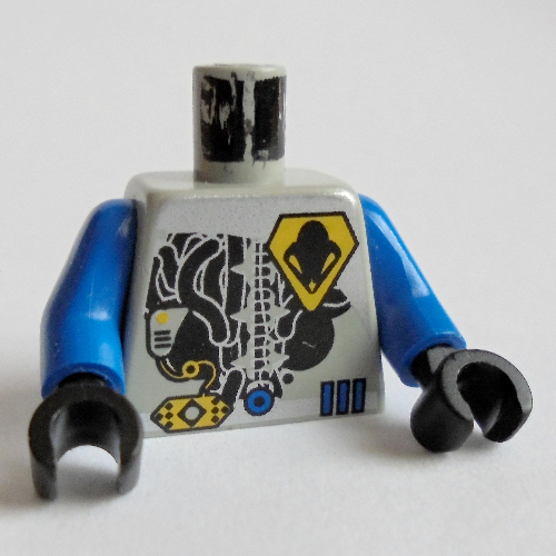 Visuel indicatif Rebrickable de Torse UFO jaune insigne & 3 barres bleues motif imprimé, bras bleus, mains noires (Torso UFO Yellow Insignia & 3 Blue Bars Print, Blue Arms, Black Hands)