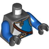Torse Tunique, blanc et bleu moitiés et marron ceinture motif imprimé, bras bleus, mains noires (Torso Tunic, White and Blue Halves and Brown Belt Print, Blue Arms, Black Hands)