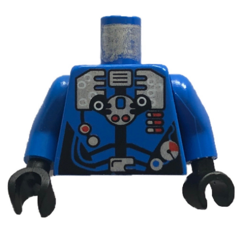 Costume de plongée torse avec panneaux argentés, jauges et tubes motif imprimé (Hydronaute), bras bleus, mains noires (Torso Diving Suit with Silver Panels, Gauges, and Tubes Print (Hydronaut), Blue Arms, Black Hands)