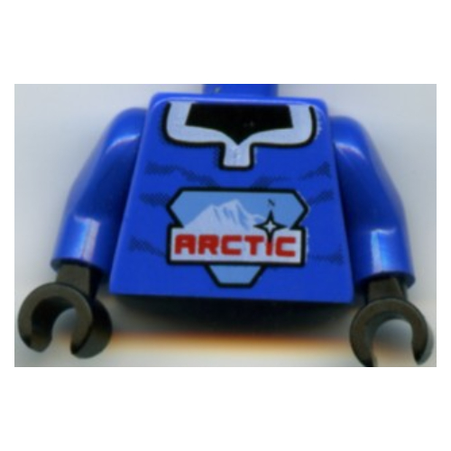 Visuel indicatif Rebrickable de Pull torse avec grand logo arctique, motif imprimé col ouvert, bras bleus, mains noires (Torso Sweater with Large Arctic Logo, Open Collar Print, Blue Arms, Black Hands)