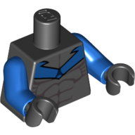 Visuel indicatif Rebrickable de Corps torse, logo bleu v et muscles imprimés (aile de nuit), bras bleus, mains noires (Torso Bodysuit, Blue V Logo and Muscles Print (Nightwing), Blue Arms, Black Hands)