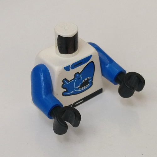 Visuel indicatif Rebrickable de Veste de course de torse, motif imprimé requin bleu, bras bleus, mains noires (Torso Racing Jacket, Blue Shark Print, Blue Arms, Black Hands)